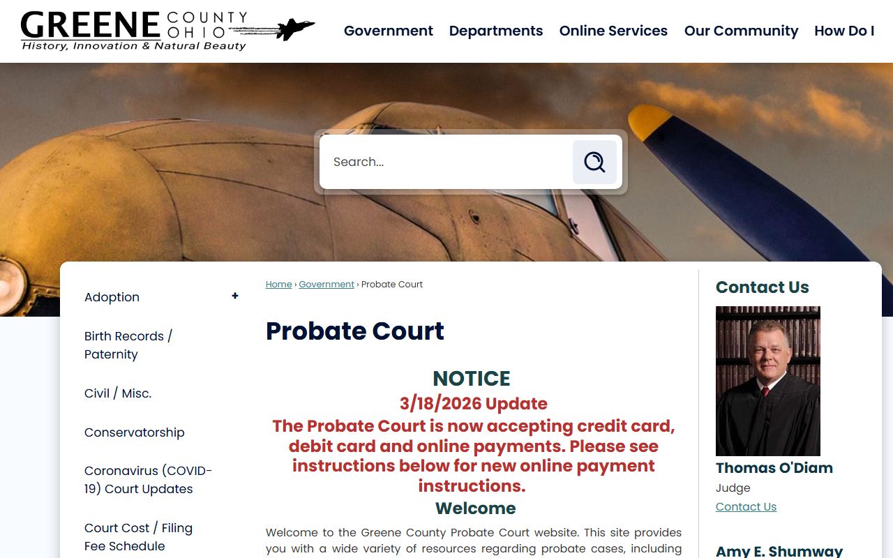 Greene County Probate Court website for Beavercreek marriage license applicants