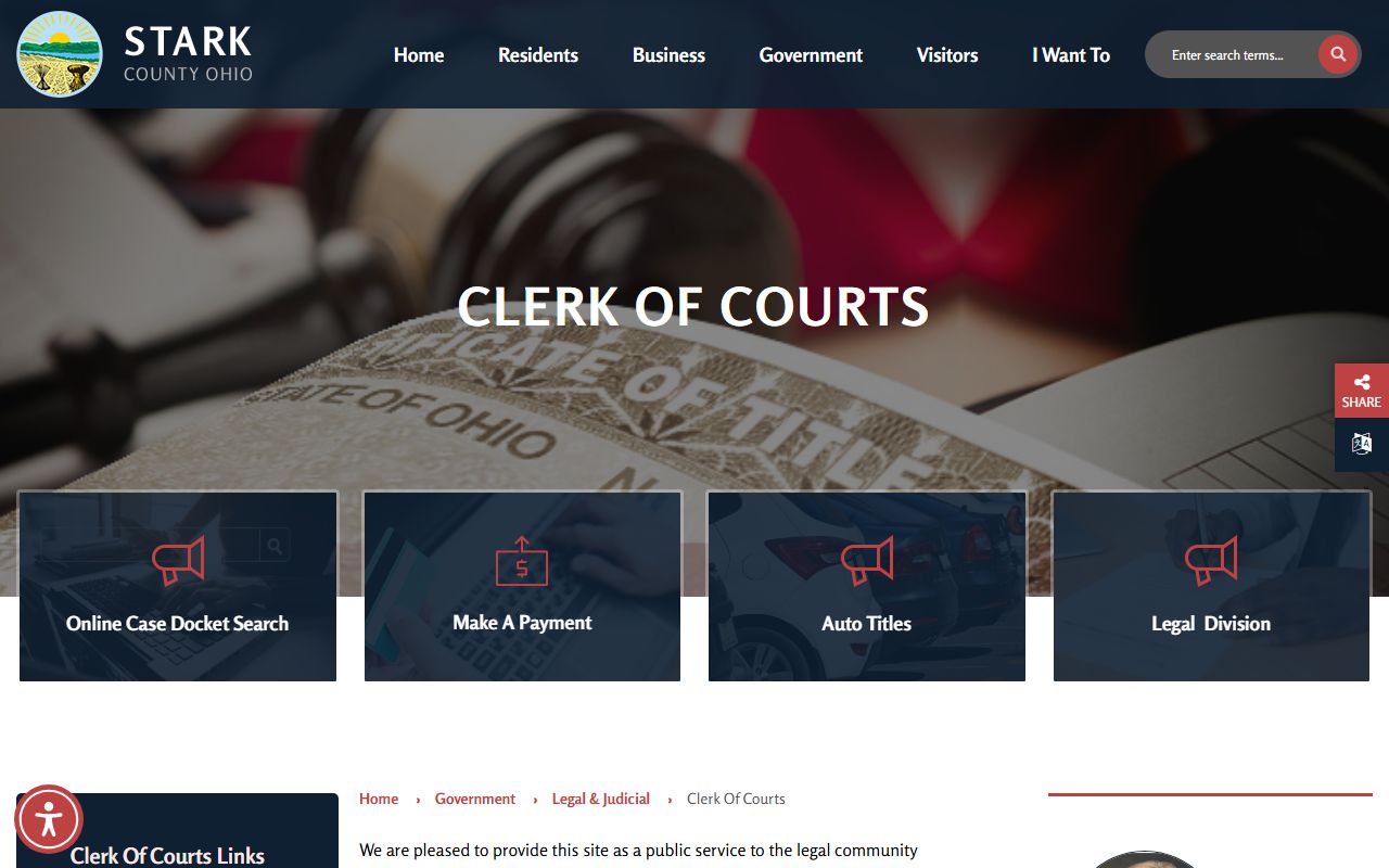 Stark County Clerk of Courts website in Canton