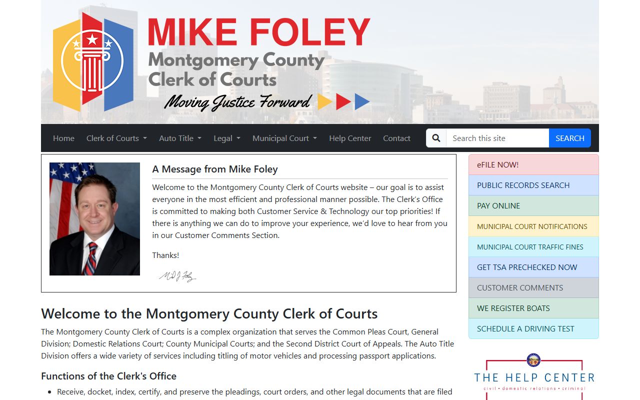 Montgomery County Clerk of Courts website in Dayton