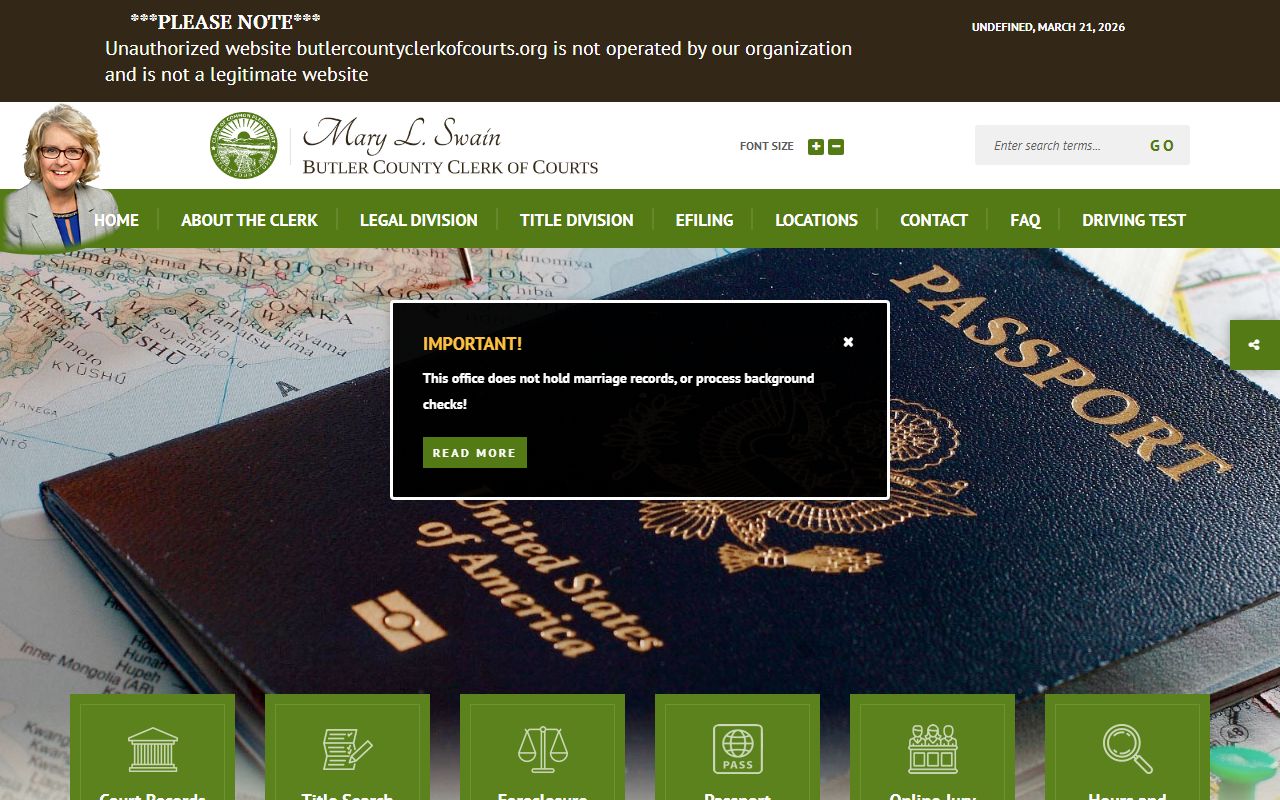 Butler County Clerk of Courts website in Hamilton serving Fairfield area