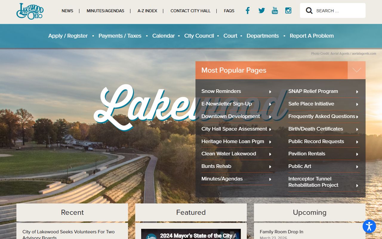 Lakewood City Hall website showing local government services