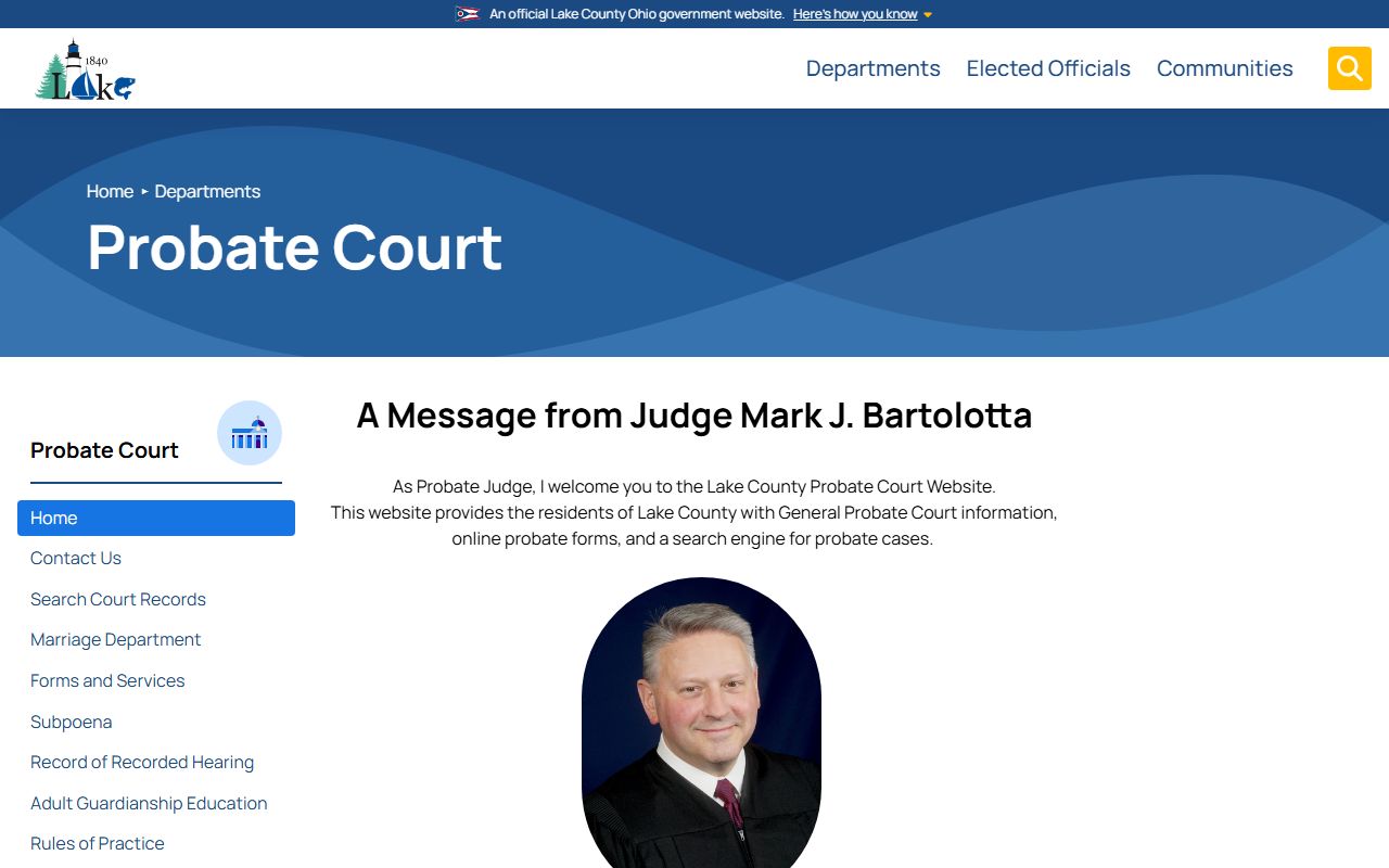 Lake County Probate Court website for Mentor marriage license applications