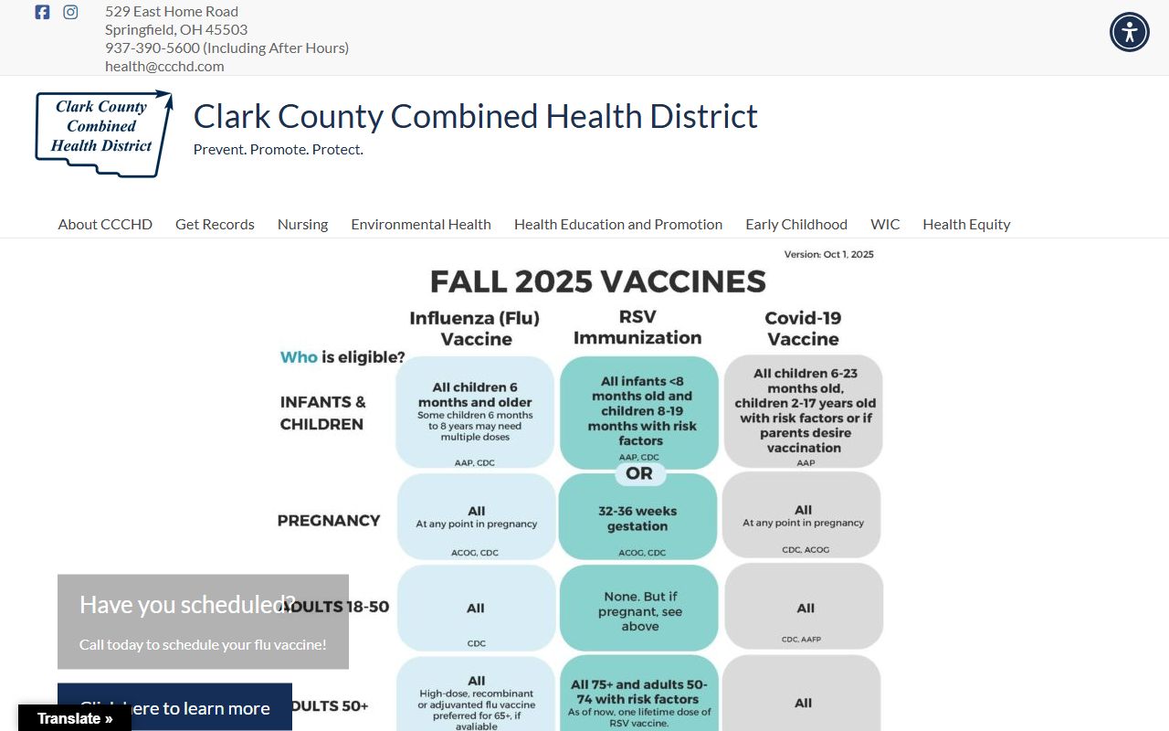 Clark County Combined Health District website for Springfield vital statistics