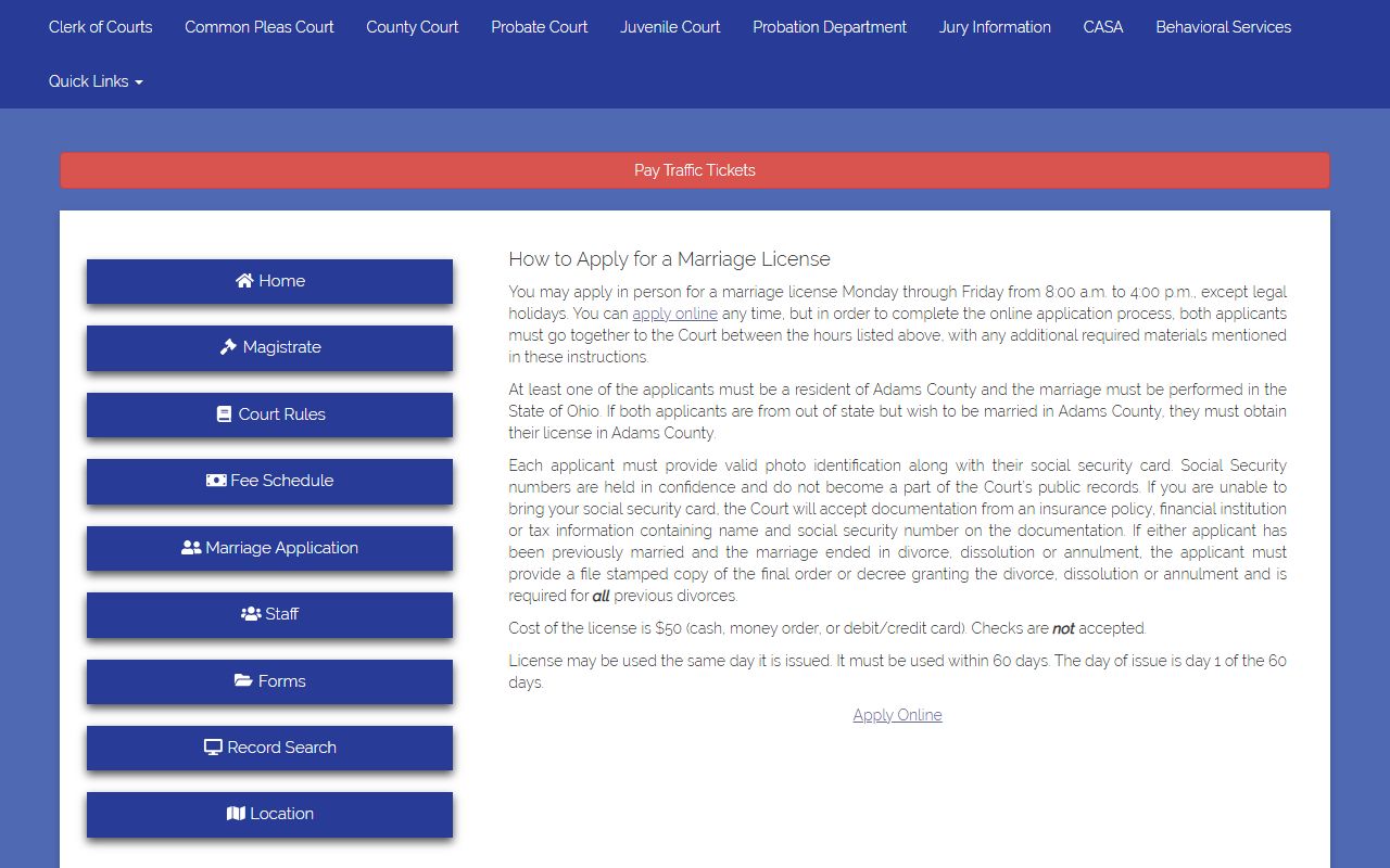 Adams County marriage license probate court website