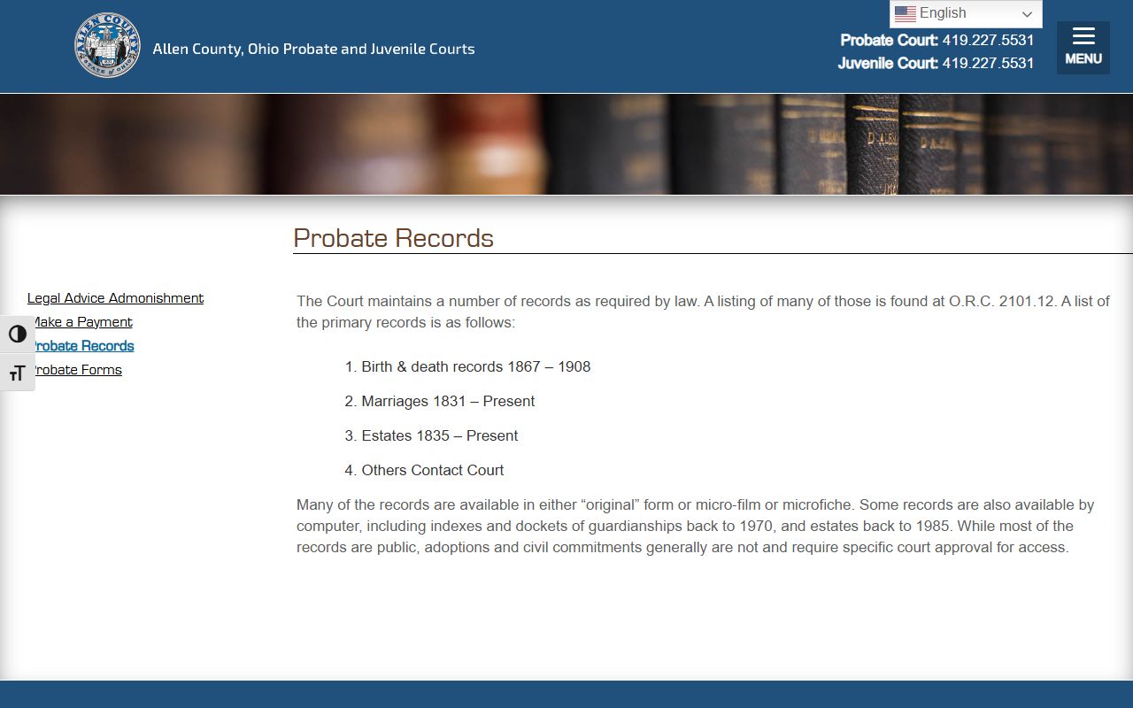 Allen County marriage license probate court website
