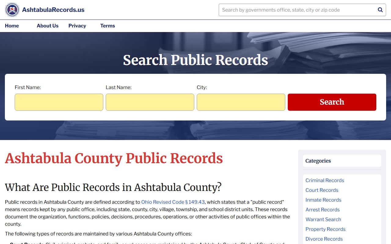 Ashtabula County marriage license records portal