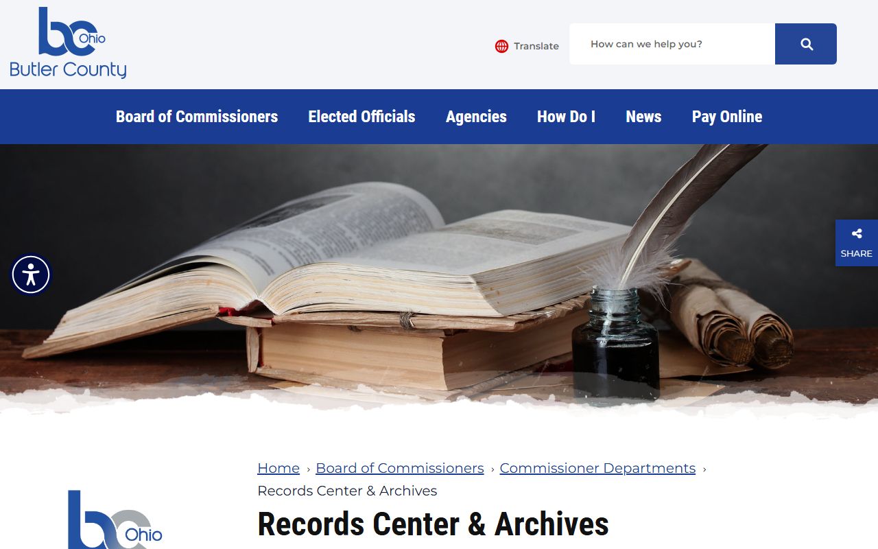 Butler County marriage license Records Center website