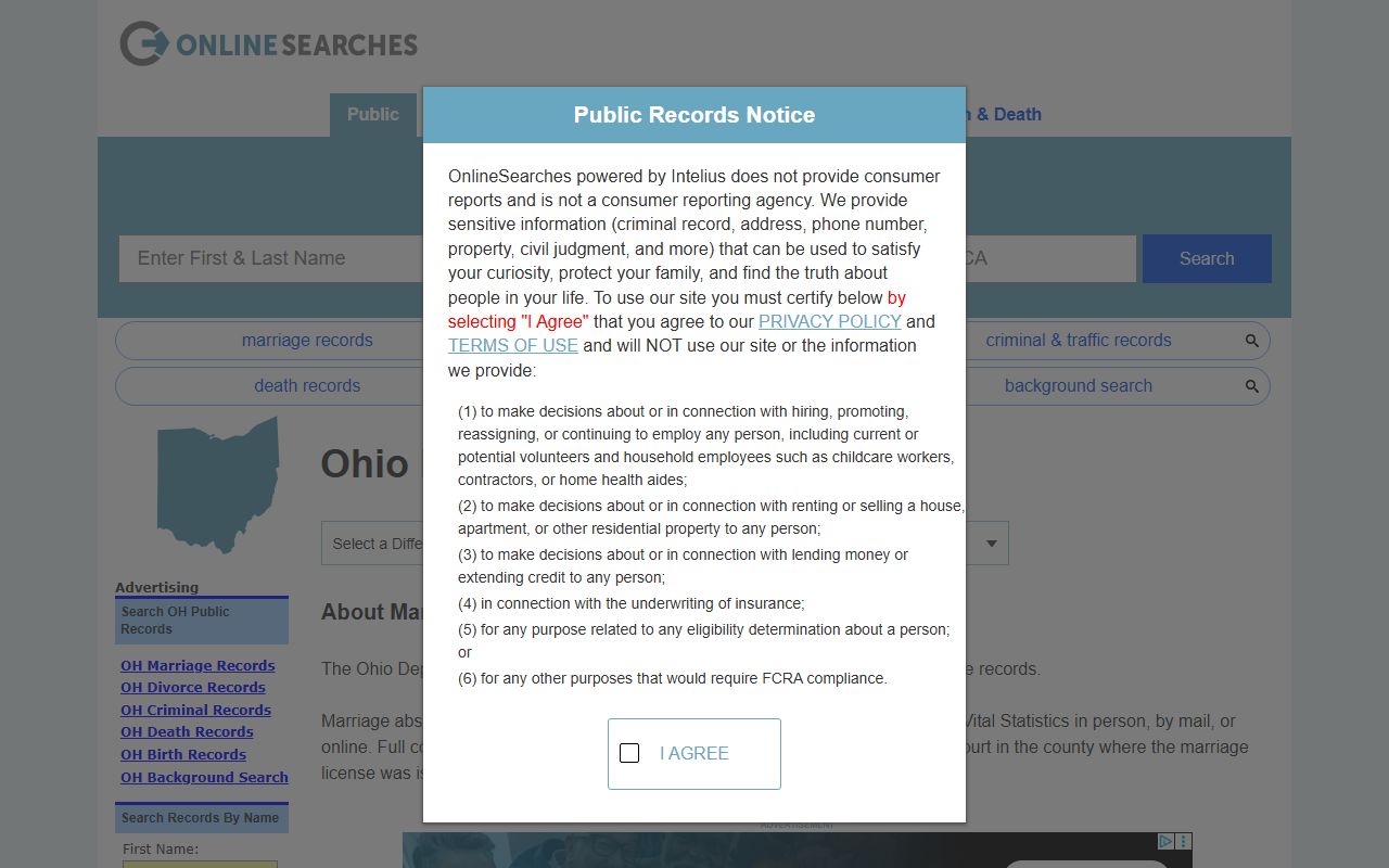 Champaign County marriage license records search page showing Ohio probate court resources