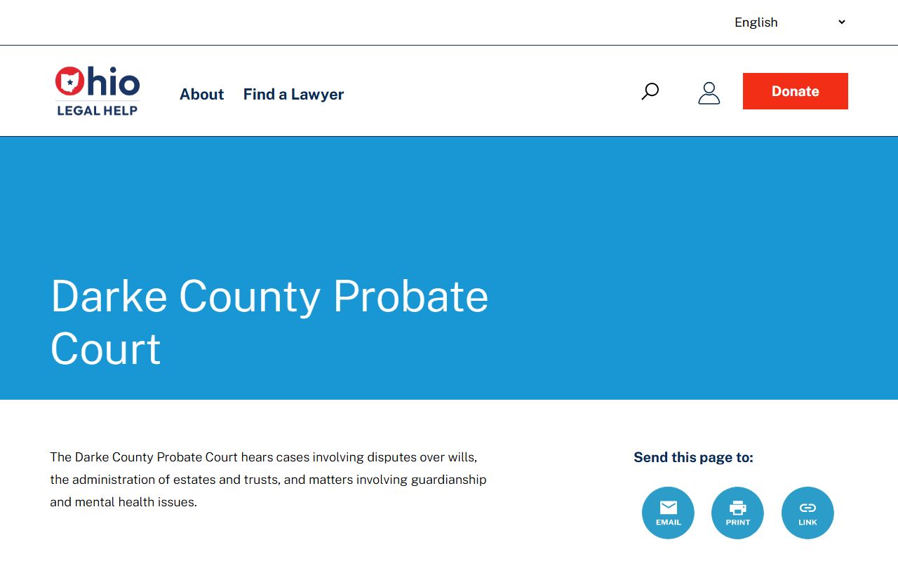 Ohio Legal Help directory page for Darke County Probate Court showing marriage license contact details in Greenville Ohio