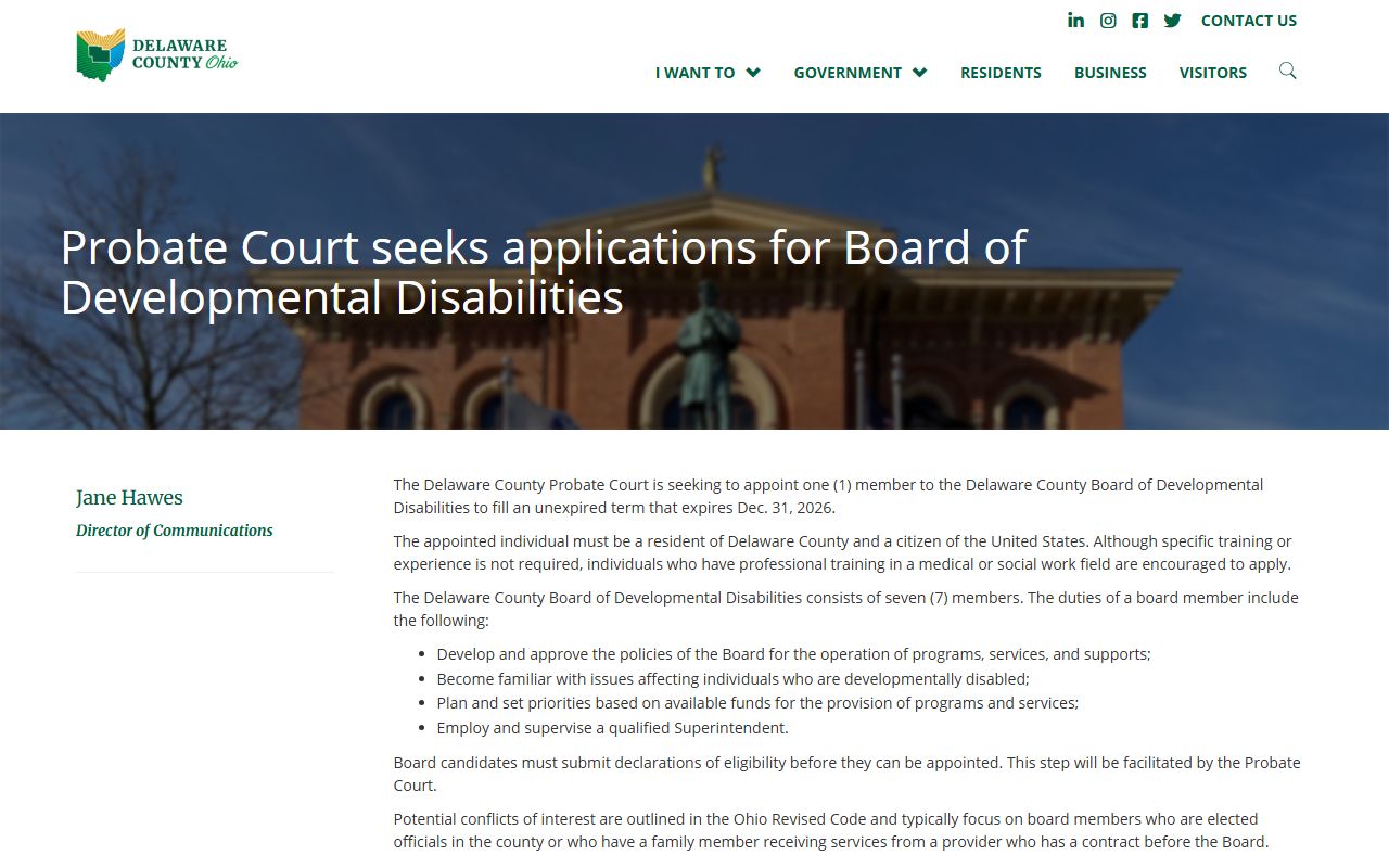 Delaware County Probate Court website showing marriage license information