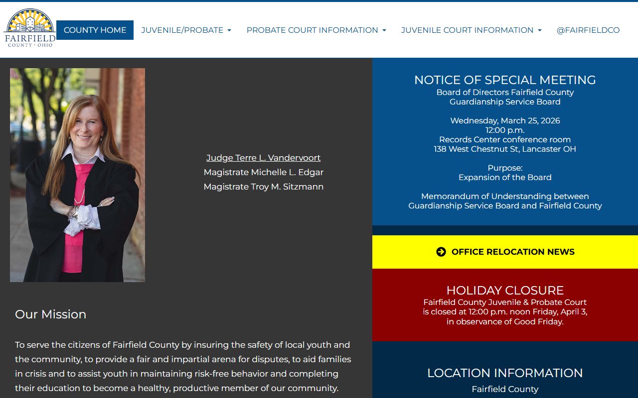 Fairfield County Juvenile Probate Court website showing marriage license information