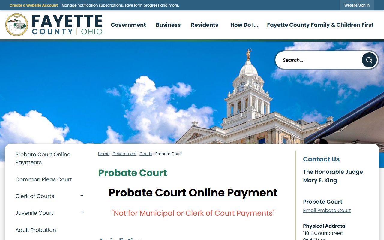 Fayette County Probate Court website showing marriage license appointment information