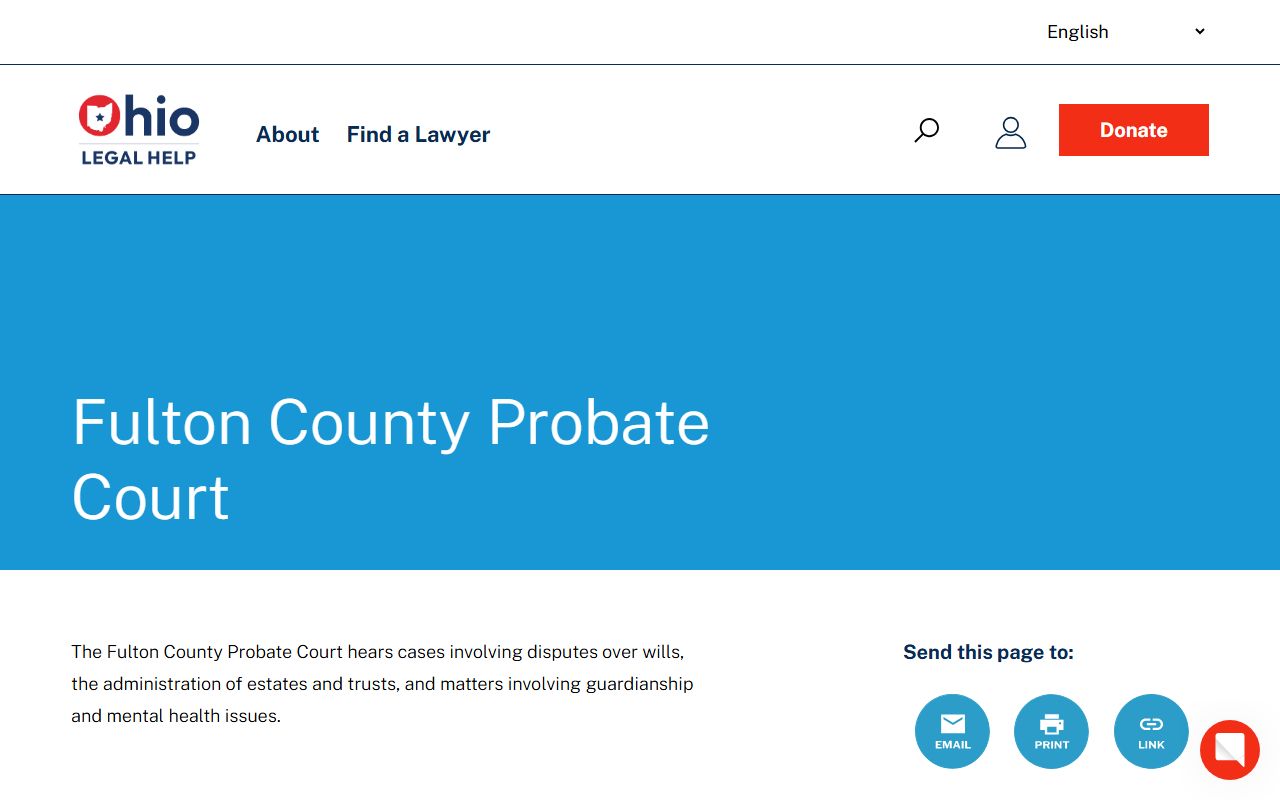 Ohio Legal Help directory page for Fulton County Probate Court
