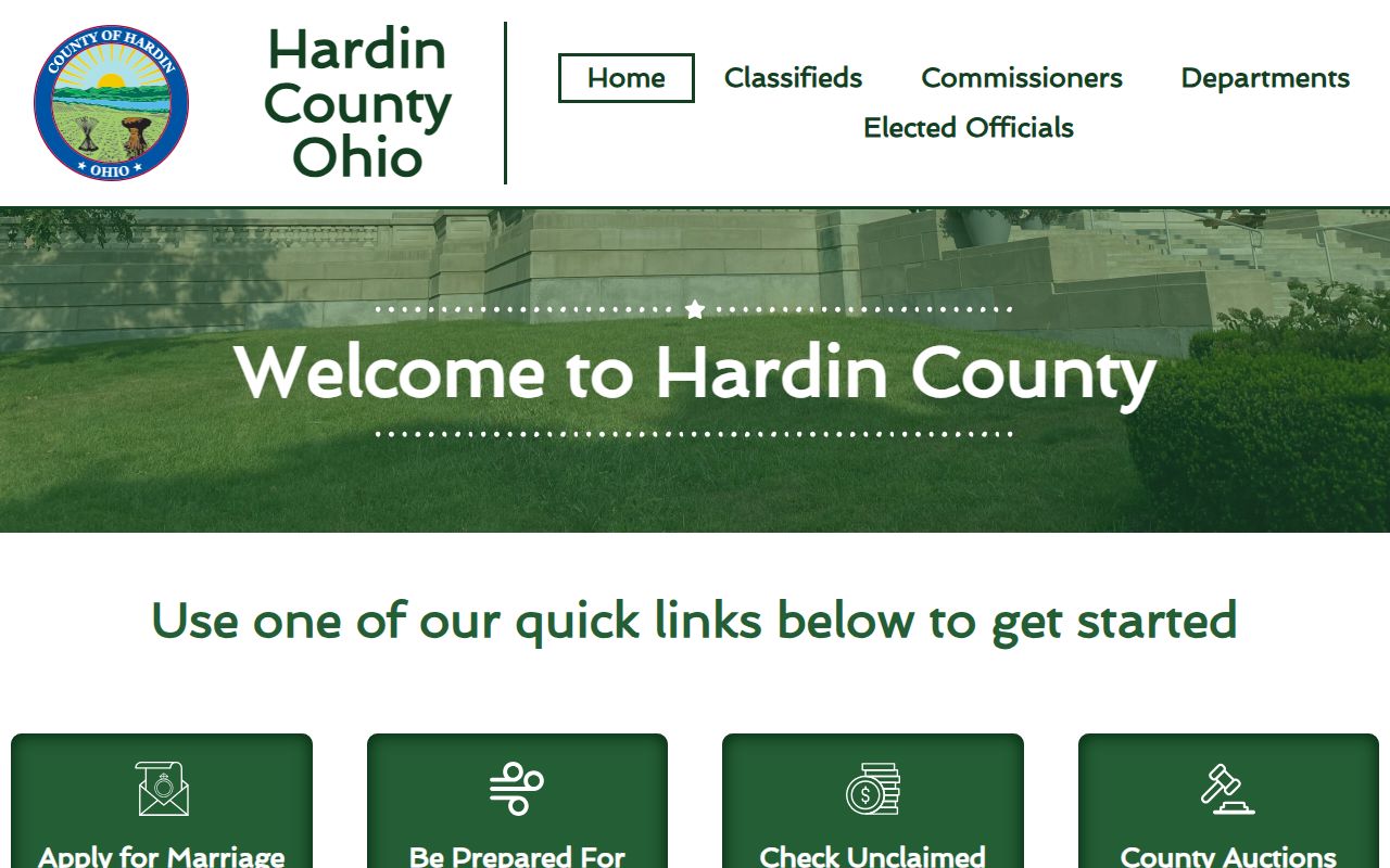 Hardin County Probate Court website with marriage license information