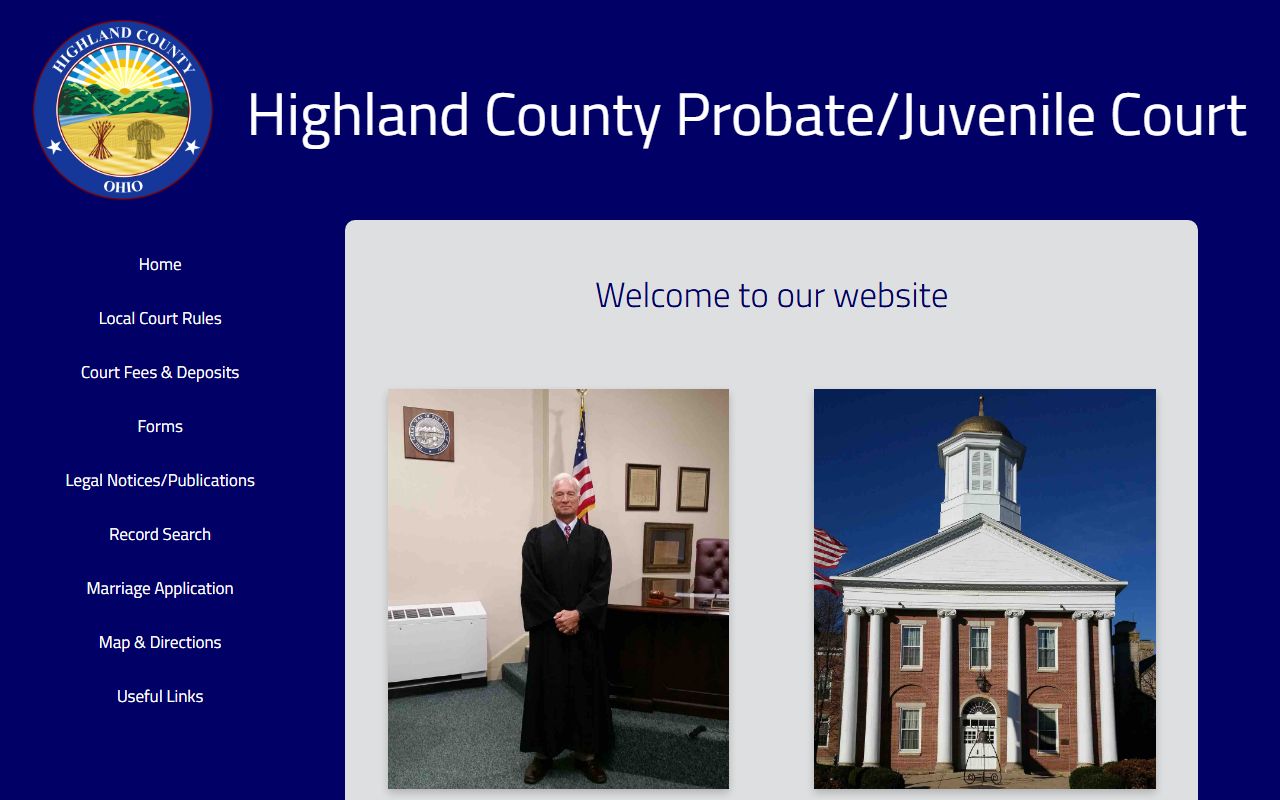 Highland County Probate Juvenile Court website for marriage license information
