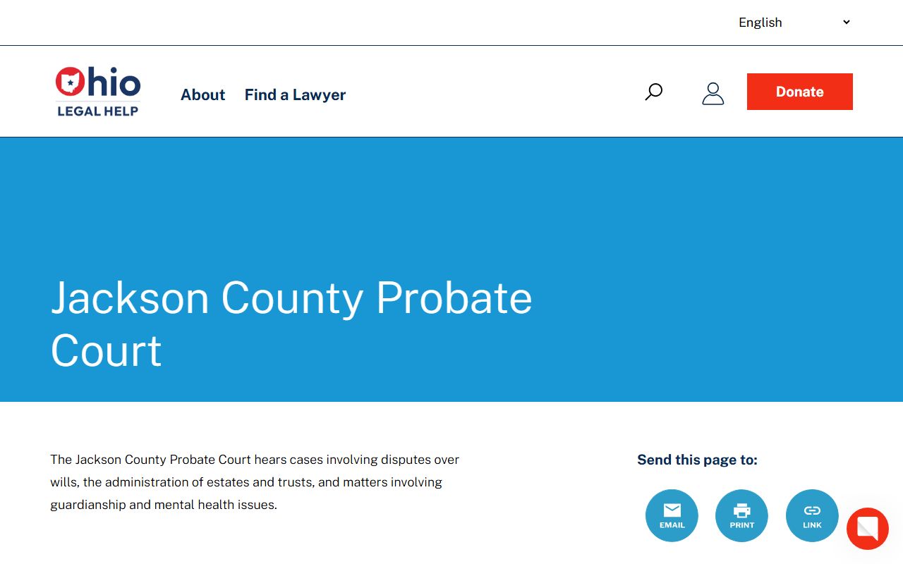 Ohio Legal Help page with Jackson County probate court details