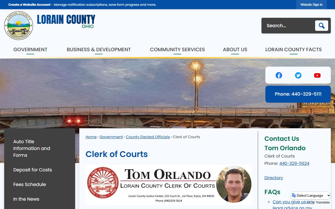 Lorain County marriage license clerk of courts website