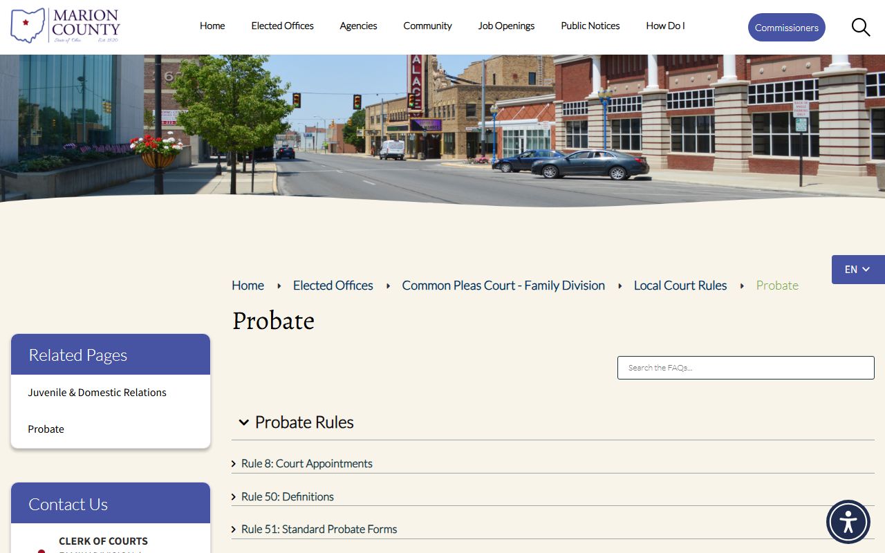 Marion County Probate Court website showing marriage license information