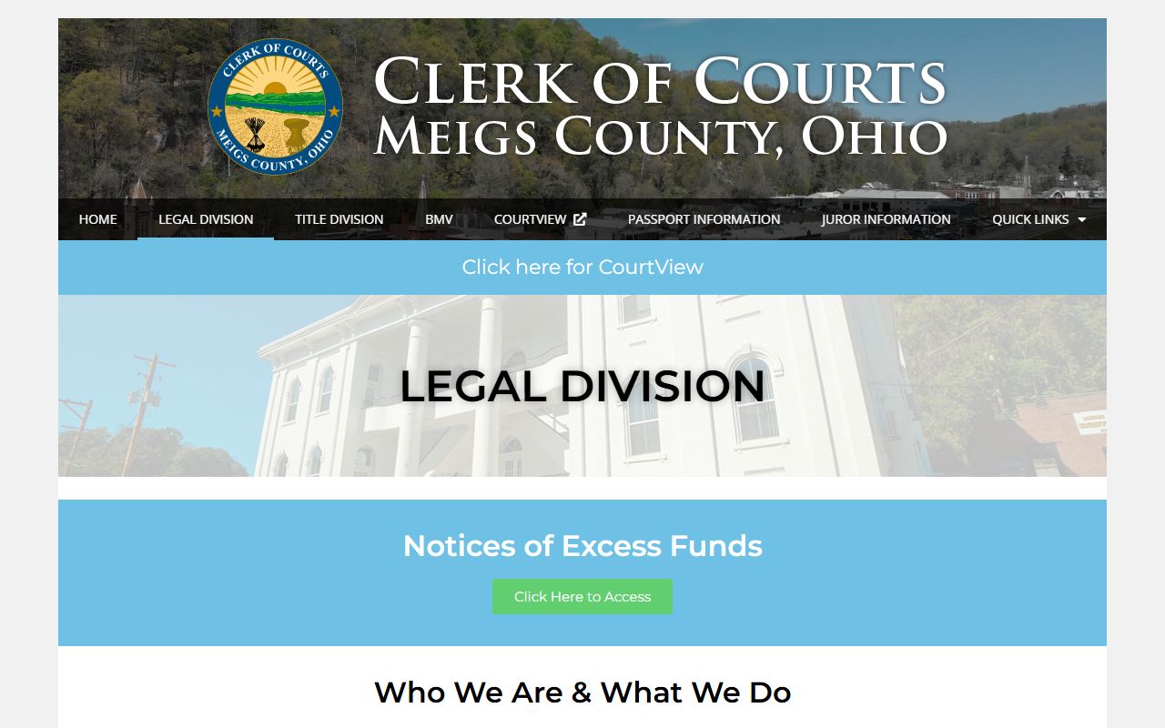 Meigs County Clerk of Courts legal division page with record search tools