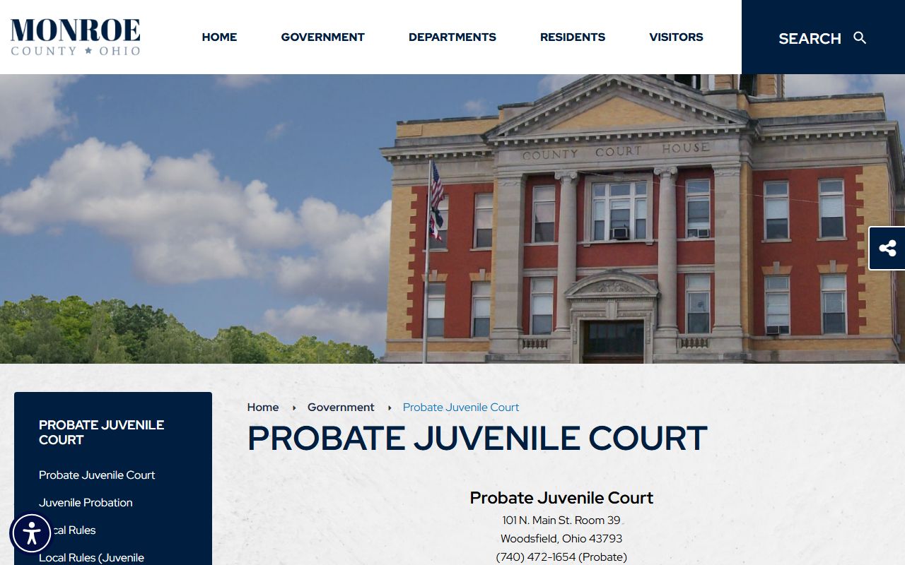 Monroe County Probate Juvenile Court website showing marriage license services