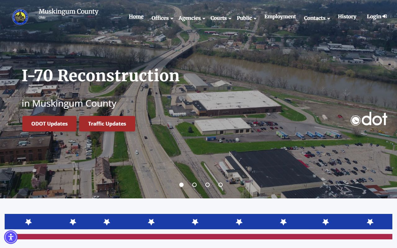 Muskingum County Probate Court website showing marriage license and court services