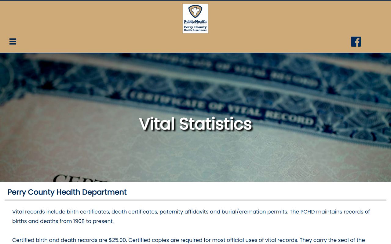 Perry County Health Department vital statistics page
