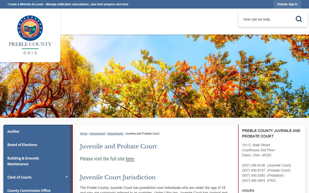 Preble County Probate Court website for marriage license services