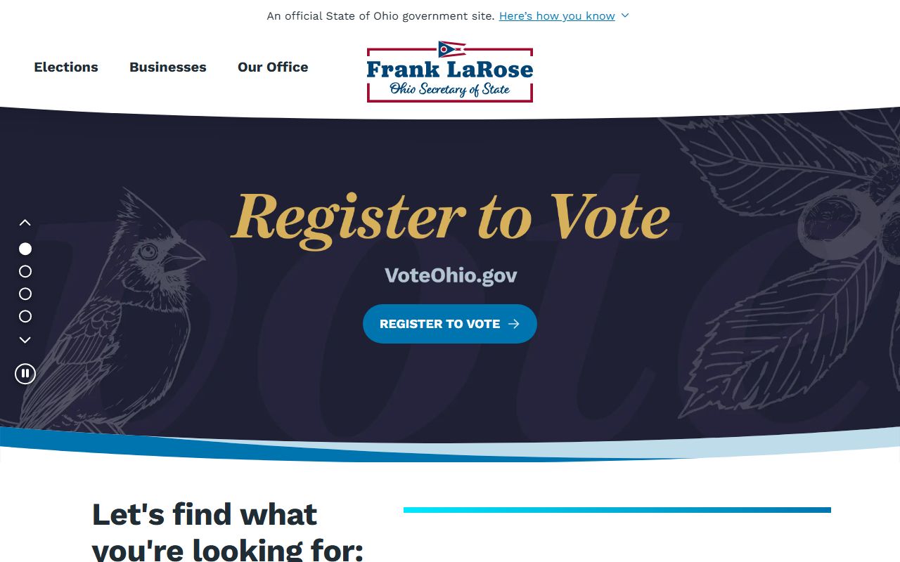 Ohio Secretary of State minister licensing page for marriage license solemnization